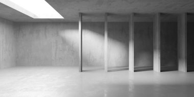 Soyut iç yapısı olan beton bir oda. Açık alan. Sanayi arka plan şablonu. 3d oluşturma