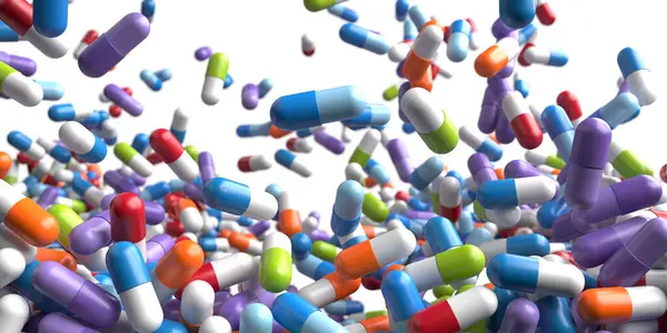 薬のカプセル 医療用タブレットや抗生物質 患者の治療のための薬 3Dレンダリング ストック画像