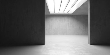 Soyut iç yapısı olan beton bir oda. Açık alan. Sanayi arka plan şablonu. 3d oluşturma