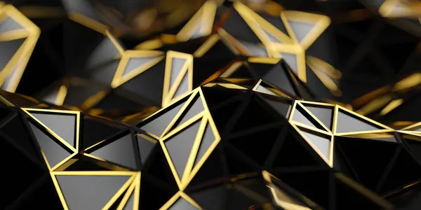 Superfície Futurista Triângulos Negros Dourados Modernos Estrutura Poligonal Renderização Imagens De Bancos De Imagens