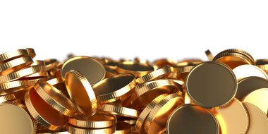 Altın metalik madeni paralar bol miktarda. Kazanç konsepti. 3d oluşturma