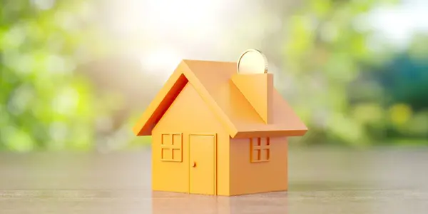 以独特的小房子投资房地产概念 3D渲染 图库图片