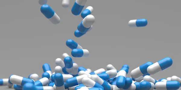 Banda Pigułek Medycznych Tabletki Kapsułki Koncepcja Farmaceutyczna Renderowanie Obrazek Stockowy