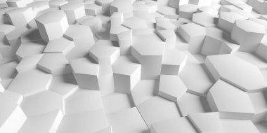 Beyaz blokların arka planında rastgele yer değiştirmiş. Parlak, temiz bir duvar kağıdı. 3d oluşturma