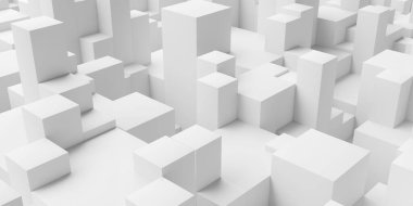Beyaz blokların arka planında rastgele yer değiştirmiş. Parlak, temiz bir duvar kağıdı. 3d oluşturma