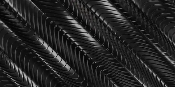 Dark Shiny Steel Stripes Metallic Wavy Background Rendering Imagem De Stock