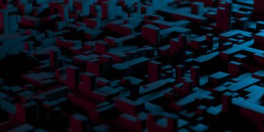 Renkli ışıkla soyut geometrik arkaplan. Fütürist blok tasarımı. 3d oluşturma