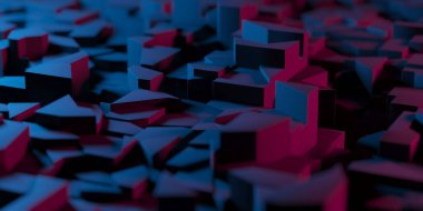 Renkli ışıkla soyut geometrik arkaplan. Fütürist blok tasarımı. 3d oluşturma