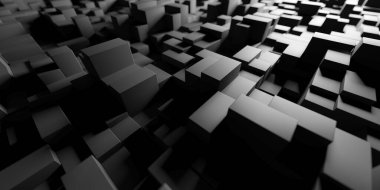 Koyu gri tek renkli arka plan. Soyut geometrik bloklar. 3d oluşturma