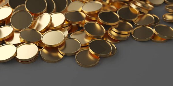 Золотые металлические монеты в изобилии. Получение прибыли концепции. 3d-рендеринг