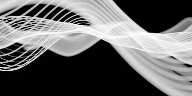 Siyah arkaplanda beyaz neon çizgiler. Soyut dalgalar. 3d oluşturma