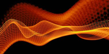 Parçacıklar bokeh ile dalgalanır. Dijital konsept. Renkli soyut. 3d oluşturma