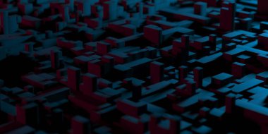 Renkli ışıkla soyut geometrik arkaplan. Fütürist blok tasarımı. 3d oluşturma