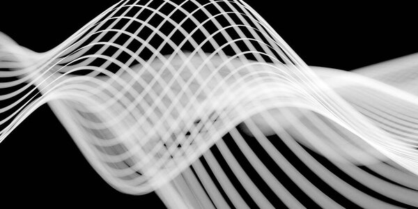 White neon lines on black background. Abstract waves. 3d rendering