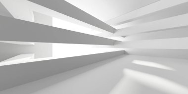 Beyaz, zarif, boş bir alan. Beyaz duvar odası arka planı. Soyut iç mekan. 3d oluşturma