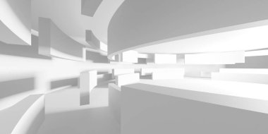 İçerideki soyut ışık koridoru. Gelecekçi mimari geçmişi. 3d oluşturma