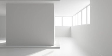 Gelecekçi beyaz iç tasarım. Boş oda modern mimarisi. 3d oluşturma
