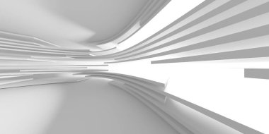 Beyaz, zarif, boş bir alan. Beyaz duvar odası arka planı. Soyut iç mekan. 3d oluşturma