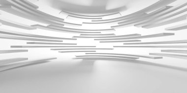 Beyaz, zarif, boş bir alan. Beyaz duvar odası arka planı. Soyut iç mekan. 3d oluşturma