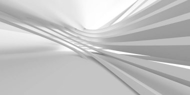 Beyaz, zarif, boş bir alan. Beyaz duvar odası arka planı. Soyut iç mekan. 3d oluşturma