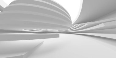 Gelecekçi beyaz iç tasarım. Boş oda modern mimarisi. 3d oluşturma