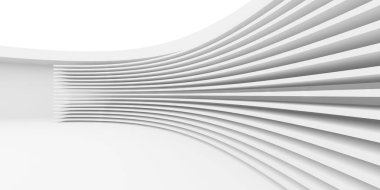 Beyaz, zarif, boş bir alan. Beyaz duvar odası arka planı. Soyut iç mekan. 3d oluşturma