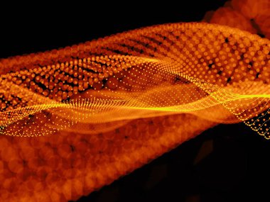 Parçacıklar bokeh ile dalgalanır. Dijital konsept. Renkli soyut. 3d oluşturma