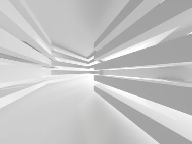 Gelecekçi beyaz iç tasarım. Boş oda modern mimarisi. 3d oluşturma