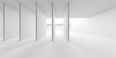 Beyaz fütüristik boş oda iç mekanı. Mimari tasarım. 3d oluşturma