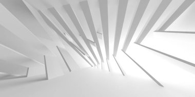 Işıklı soyut beyaz oda. Basit bir tasarım. Mimarinin iç mimarisi. 3d oluşturma