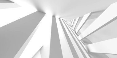 Işıklı soyut beyaz oda. Basit bir tasarım. Mimarinin iç mimarisi. 3d oluşturma