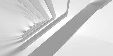 Işıklı soyut beyaz oda. Basit bir tasarım. Mimarinin iç mimarisi. 3d oluşturma