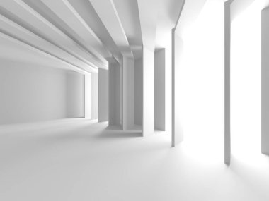 Beyaz fütüristik boş oda iç mekanı. Mimari tasarım. 3d oluşturma