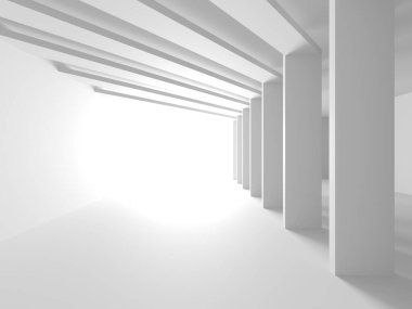 Işıklı soyut beyaz oda. Basit bir tasarım. Mimarinin iç mimarisi. 3d oluşturma