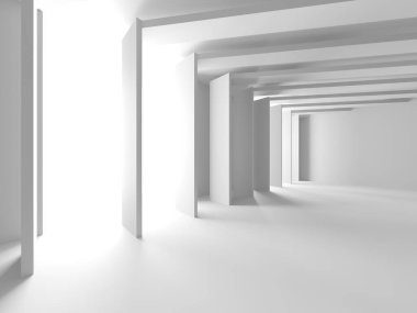 Beyaz fütüristik boş oda iç mekanı. Mimari tasarım. 3d oluşturma