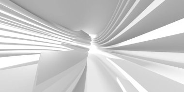 Işıklı soyut beyaz oda. Basit bir tasarım. Mimarinin iç mimarisi. 3d oluşturma