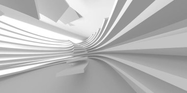 Işıklı soyut beyaz oda. Basit bir tasarım. Mimarinin iç mimarisi. 3d oluşturma