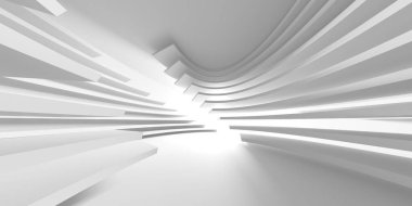 Beyaz modern uzay mimari arka planı. Fütürist tasarım. Mimari iç mimari. 3d oluşturma