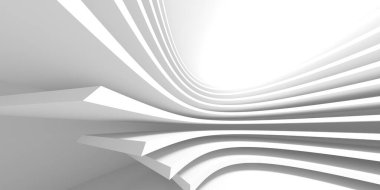 Beyaz modern uzay mimari arka planı. Fütürist tasarım. Mimari iç mimari. 3d oluşturma