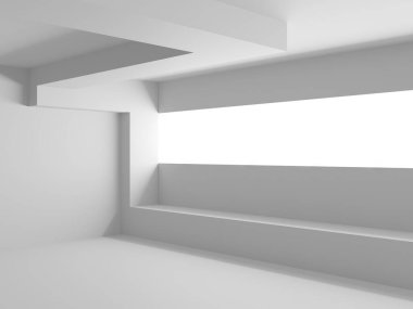 Beyaz fütüristik boş oda iç mekanı. Mimari tasarım. 3d oluşturma