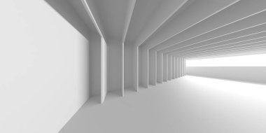 Işıklı soyut beyaz oda. Basit bir tasarım. Mimarinin iç mimarisi. 3d oluşturma