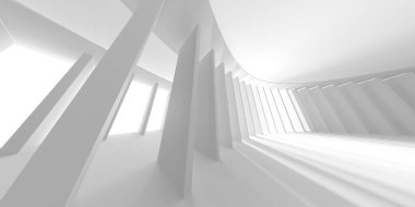 Beyaz modern uzay mimari arka planı. Fütürist tasarım. Mimari iç mimari. 3d oluşturma