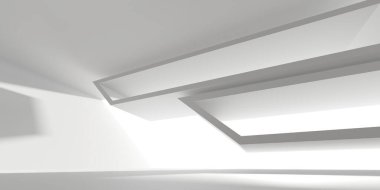 Işıklı soyut beyaz oda. Basit bir tasarım. Mimarinin iç mimarisi. 3d oluşturma