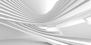 Işıklı soyut beyaz oda. Basit bir tasarım. Mimarinin iç mimarisi. 3d oluşturma