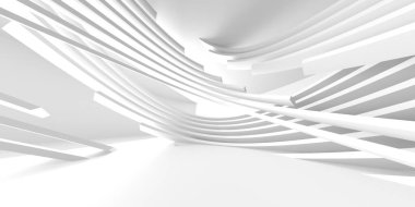 Işıklı soyut beyaz oda. Basit bir tasarım. Mimarinin iç mimarisi. 3d oluşturma