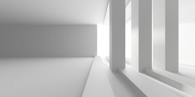 Gelecekçi beyaz iç tasarım. Boş oda modern mimarisi. 3d oluşturma