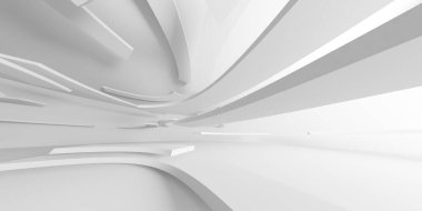 Beyaz, zarif, boş bir alan. Beyaz duvar odası arka planı. Soyut iç mekan. 3d oluşturma