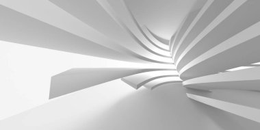 Gelecekçi beyaz iç tasarım. Boş oda modern mimarisi. 3d oluşturma