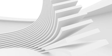 Gelecekçi beyaz iç tasarım. Boş oda modern mimarisi. 3d oluşturma