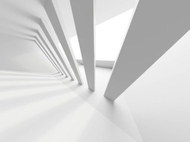 Beyaz, zarif, boş bir alan. Beyaz duvar odası arka planı. Soyut iç mekan. 3d oluşturma